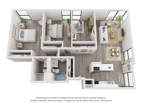 Floor plan for 2 beds, 2 baths, 1192 sqft